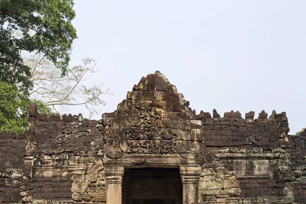 Antiguo Templo Angkor Wat Preah Khan Templo Entrada Bajorrelieve Talla —  Fotos de Stock