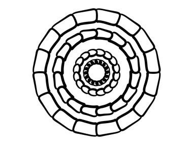 Siyah beyaz arka plan üzerinde mandala sıraladı. Mandala hareket yanılsama vektör ile. Yuvarlak pul şablon. İzole süsleme daire içine alın. Soyut madalyon. Handdrawn mühür veya dövme. Boyama mandala clipart