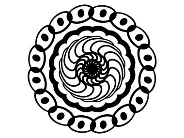 Siyah beyaz arka plan üzerinde mandala doodle. Mandala hareket yanılsama vektör ile. Yuvarlak pul şablon. İzole süsleme daire içine alın. Soyut madalyon. Handdrawn mühür veya dövme. Boyama mandala clipart