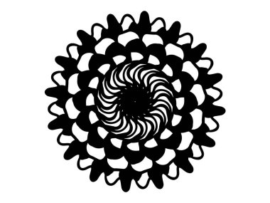 Beyaz arka planda siyah soyut mandala. Mandala hareket yanılsama vektör ile. Yuvarlak pul şablon. İzole süsleme daire içine alın. Soyut madalyon. Handdrawn mühür veya dövme. Boyama mandala clipart
