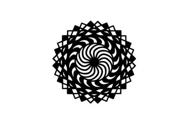 Beyaz arka planda siyah sarmal mandala. Mandala hareket yanılsama vektör ile. Yuvarlak pul şablon. İzole süsleme daire içine alın. Soyut madalyon. Handdrawn mühür veya dövme. Boyama mandala clipart