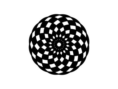 Beyaz arka planda siyah damalı mandala. Mandala dekor vektör öğesi. Yuvarlak pul şablon. İzole süsleme daire içine alın. Soyut madalyon. Handdrawn mühür veya dövme. Boyama mandala clipart