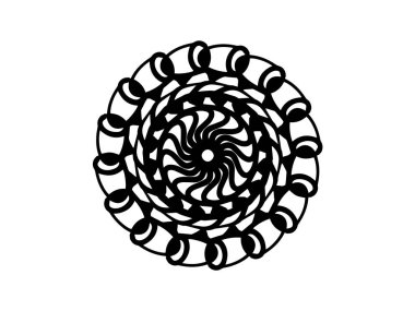 Beyaz arka planda siyah vektör mandala. Sarmal mandala dekor öğesi. Yuvarlak pul şablon. İzole süsleme daire içine alın. Soyut madalyon. Handdrawn mühür veya dövme. Boyama mandala clipart