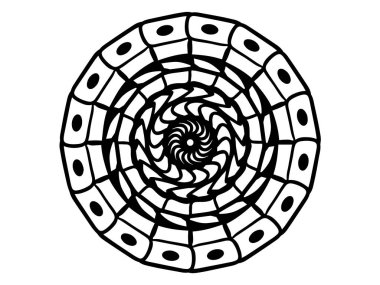 Beyaz arka planda siyah vektör mandala. Seviyelendirilmiş mandala dekor öğesi. Yuvarlak pul şablon. İzole süsleme daire içine alın. Soyut madalyon. Handdrawn mühür veya dövme. Boyama mandala clipart