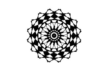 Beyaz arka planda siyah vektör mandala. Geometrik mandala dekor öğesi. Yuvarlak pul şablon. İzole süsleme daire içine alın. Soyut madalyon. Handdrawn mühür veya dövme. Boyama mandala clipart