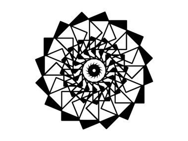 Beyaz arka planda siyah vektör mandala. Fütürist mandala dekor öğesi. Yuvarlak pul şablon. İzole süsleme daire içine alın. Soyut madalyon. Handdrawn mühür veya dövme. Boyama mandala clipart