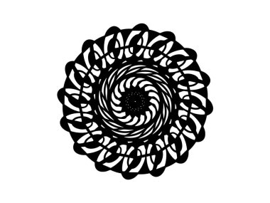 Beyaz arka planda siyah vektör mandala. Sihirli mandala dekor öğesi. Yuvarlak pul şablon. İzole süsleme daire içine alın. Soyut madalyon. Handdrawn mühür veya dövme. Boyama mandala clipart