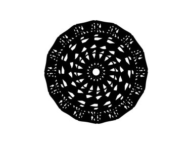 Beyaz arka planda siyah vektör mandala. Karanlık mandala dekor öğesi. Yuvarlak pul şablon. İzole süsleme daire içine alın. Soyut madalyon. Handdrawn mühür veya dövme. Boyama mandala clipart