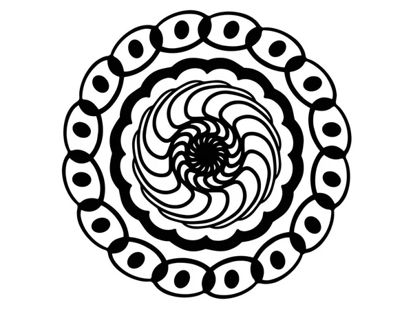 Siyah beyaz arka plan üzerinde mandala doodle. Mandala hareket yanılsama vektör ile. Yuvarlak pul şablon. İzole süsleme daire içine alın. Soyut madalyon. Handdrawn mühür veya dövme. Boyama mandala clipart