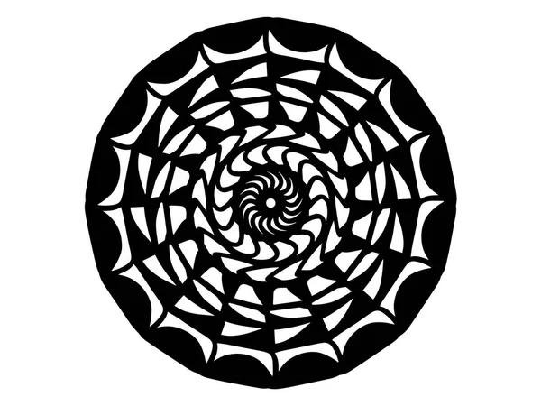 Beyaz arka planda siyah ölçek mandala. Mandala hareket yanılsama vektör ile. Yuvarlak pul şablon. İzole süsleme daire içine alın. Soyut madalyon. Handdrawn mühür veya dövme. Boyama mandala clipart