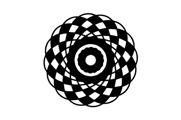 Schwarzes Vektormandala Auf Weißem Hintergrund Kariertes Mandala Dekorelement Runde Briefmarkenvorlage — Stockvektor