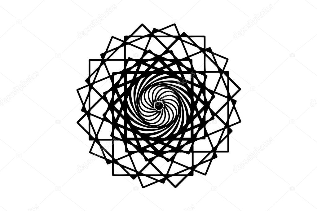 Black geometric mandala on white background. Mandala with move illusion vector. Round stamp template. Circle ornament isolated. Abstract medallion. Handdrawn seal or tattoo. Coloring mandala clipart