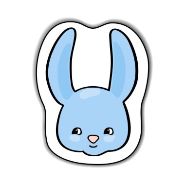Beyaz arka planda gölge ile sevimli tavşan hayvan yüz vektör Sticker. Tatlı tavşan kafası el çizimi. Tavşan karakter simgesi. Bunny logosu. Uzun kulak vahşi veya Evcil hayvan. Tavşan maskot
