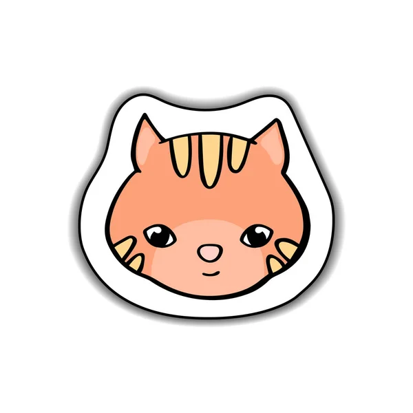 可爱的猫动物脸矢量贴纸与阴影在白色背景 有趣的橙色小猫 猫字符徽标 微笑的小猫头隔离 家养宠物图标 生姜猫手绘插图 — 图库矢量图片