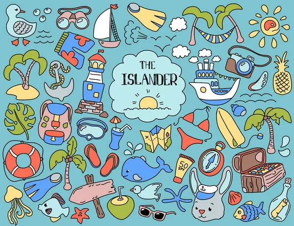Tropický Ostrov Letní Dovolená Pestré Klima Klasické Dětské Vektorové Ilustrace — Stockový vektor