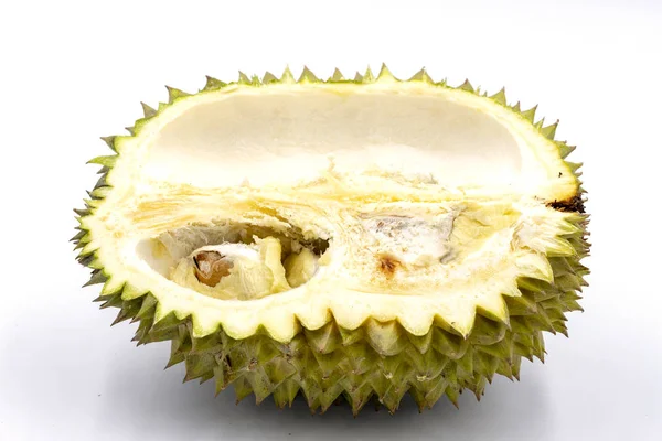 Tropikalny Owoc Durian Pół Cięcia Białym Tle Smaczny Owoc Okropnym — Zdjęcie stockowe