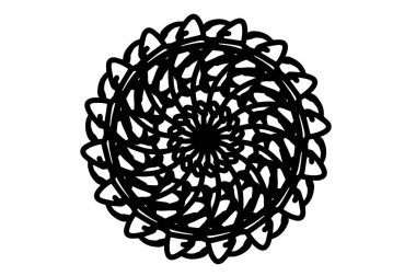 Beyaz arka planda siyah vektör mandala. Kalın çizgili sanat dekoru. Yuvarlak dekorasyon, fütüristik tarzda. Tek eşmerkezli süs izole edilmiş. Vektör mandala damgası ya da dövme. Renklendirme mandala clipart