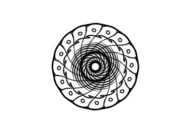 Beyaz arka planda siyah vektör mandala. Doodle hat sanat dekor. Yuvarlak dekorasyon fütüristik tarzı. Tek konsantrik süsleme izole. Vektör mandala damgası veya dövme. Boyama mandala clipart