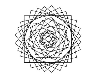 Beyaz arka planda siyah vektör mandala. Dairesel kareler süsleme. Yuvarlak dekorasyon fütüristik tarzı. Tek konsantrik süsleme izole. Vektör mandala damgası veya dövme. Boyama mandala clipart