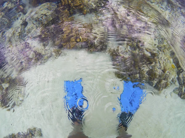 Blaue Flossen Und Korallenriff Unter Wasser Foto Von Oben Taucher — Stockfoto