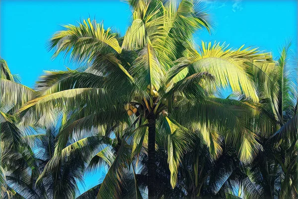 Palmier Vert Sur Fond Bleu Ciel Paysage Naturel Tropical Illustration — Photo