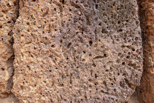 Verweerde Zandsteen Oppervlak Oude Ruwe Textuur Van Natuursteen Poreuze Stenen — Stockfoto