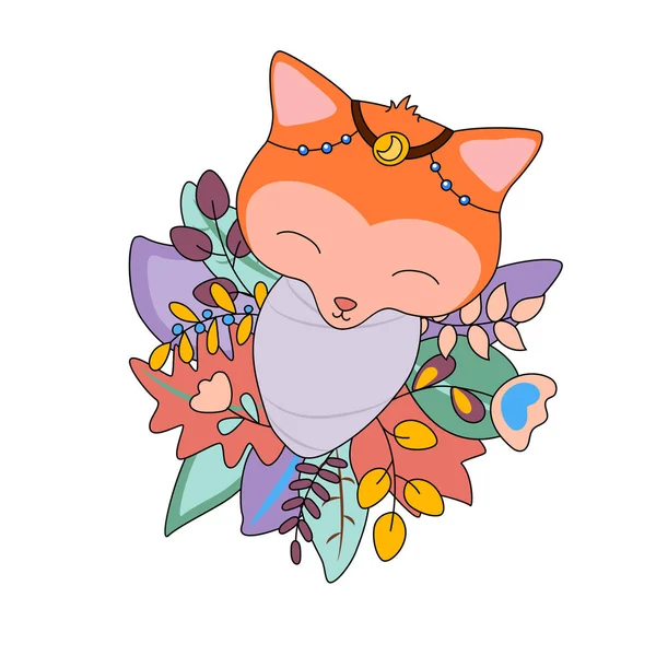 Nouveau Renard Couronne Florale Illustration Vectorielle Bébé Animal Sur Fond — Image vectorielle