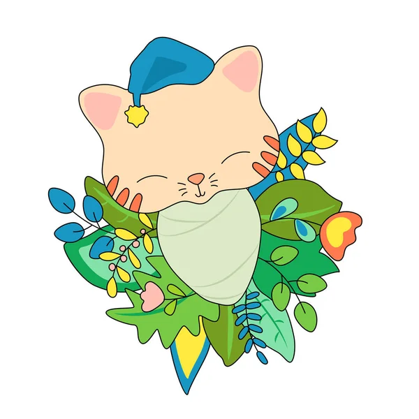 Nouveau Chat Couronne Florale Illustration Vectorielle Bébé Animal Sur Fond — Image vectorielle