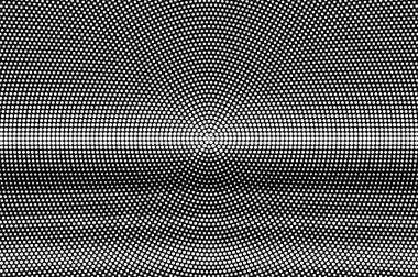 Siyah arka plan üzerine beyaz noktalar. Küçük noktalı resim vektör doku. Yatay dotwork gradyan. Tek renkli yarı ton kaplaması için vintage etkisi. Karanlık delikli yüzey. Pop sanat tarzı nokta doku kartı