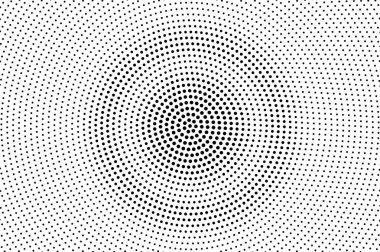 Beyaz yarım ton vektöründe siyah. Dairesel noktalı doku. Yuvarlak nokta gradyanı. Çizgi film efekti için tek renkli yarım ton. Geçmişi eski tarzda delinmiş. Soyut nokta çalışma yüzeyi