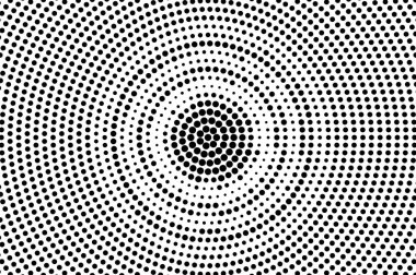 Siyah beyaz sıkıntılı noktalı resim doku. Yuvarlak dotwork gradyan. Noktalı vektör arka plan. Tek renkli yarı ton kaplaması vintage çizgi film efekti için. Delikli retro kartı. Soyut dotwork yüzey