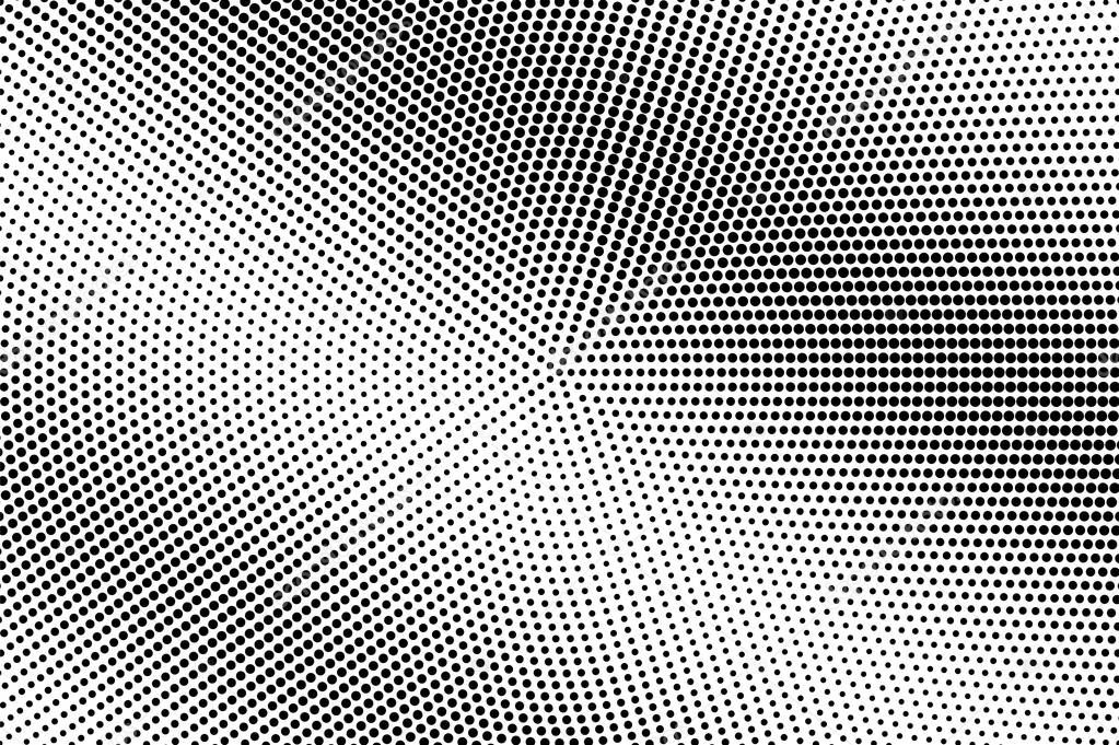 Black and white halftone vector. Diagonal dotted gradient. Vintage centered texture. Retro style overlay with ink dot ornament. Monochrome halftone background. Perforated surface for cartoon design