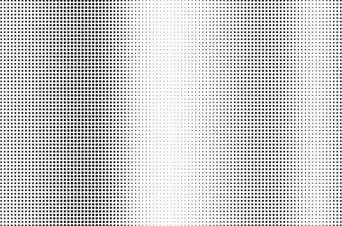 Siyah ve beyaz yarım ton vektörü. Dikey noktalı gradyan. Klasik karşıtlık dokusu. Retro stil, mürekkep nokta süsüyle örtüşüyor. Tek renkli yarım tonlu arka plan. Çizgi film tasarımı için delinmiş yüzey