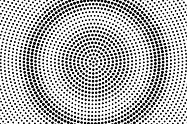 Siyah ve beyaz yarım ton vektörü. Noktalı gradyan. Yuvarlak nokta dokusu. Mürekkep noktalı süsleme ile klasik kaplama. Tek renkli yarım tonlu arka plan. Retro çizgi film tasarımı için delinmiş yüzey