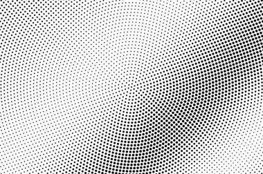 Siyah ve beyaz yarım ton vektörü. Çapraz nokta gradyanı. Sık rastlanan nokta dokusu. Mürekkep noktalı süsleme ile klasik kaplama. Tek renkli yarım tonlu arka plan. Retro çizgi film tasarımı için delinmiş yüzey