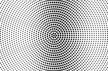 Siyah ve beyaz yarım ton vektörü. Yuvarlak noktalı eğim. Pis noktalı kumaş. Mürekkep noktalı süsleme ile retrostaj. Tek renkli yarım tonlu arka plan. Klasik çizgi film tasarımı için delinmiş yüzey