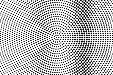 Siyah ve beyaz yarım ton vektör dokusu. Sert noktalı gradyan. Dairesel nokta çalışması yüzeyi. Kaliteli efekt deseninde mürekkep noktaları var. Tek renkli yarım tonlu arka plan. Deforme olmuş retro grafik