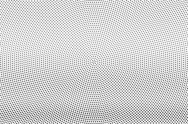 Siyah ve beyaz yarım ton vektör dokusu. Dairesel nokta gradyanı. Mikro nokta çalışması yüzeyi. Kaliteli efekt deseninde mürekkep noktaları var. Tek renkli yarım tonlu arka plan. Deforme olmuş retro grafik