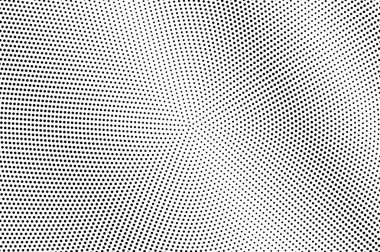 Siyah ve beyaz yarım ton vektör dokusu. İnce noktalı gradyan. Vintage etkisi için dairesel nokta çalışması yüzeyi. Monokrom yarım ton arkaplan ya da üst kaplama. Deforme olmuş retro tasarım. Mürekkep nokta desen kartı