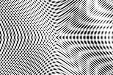Siyah ve beyaz yarım ton vektör dokusu. Pürüzsüz noktalı eğim. Vintage etkisi için dairesel nokta çalışması yüzeyi. Monokrom yarım ton arkaplan ya da üst kaplama. Deforme olmuş retro tasarım. Mürekkep nokta desen kartı