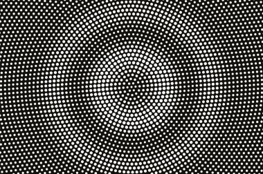 Siyah yarım ton vektör dokusunda beyaz nokta. Noktalı gradyan. Vintage etkisi için pürüzlü bir yüzey. Monokrom yarım ton kaplama. Geçmiş zamanda delinmiş. Mürekkep nokta desen kartı