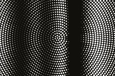 Siyah yarım ton vektör dokusunda beyaz nokta. Dikey noktalı gradyan. Vintage etkisi için merkezli nokta çalışması yüzeyi. Monokrom yarım ton kaplama. Geçmiş zamanda delinmiş. Mürekkep nokta desen kartı