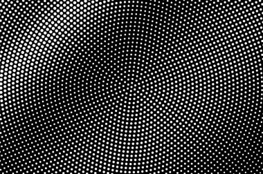 Siyah arka planda beyaz noktalar. Huysuz yarım ton vektör dokusu. Bağbozumu etkisi için merkezi nokta gradyanı. Monokrom yarım ton kaplama. Yüzeyde delik var. Pop sanat tarzı nokta desen kartı