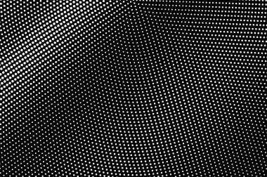 Siyah arka planda beyaz noktalar. Sorunlu yarım ton vektör dokusu. Vintage etkisi için küçük bir nokta gradyanı. Monokrom yarım ton kaplama. Yüzeyde delik var. Pop sanat tarzı nokta desen kartı