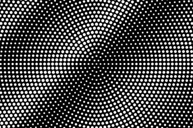 Siyah arka planda beyaz noktalar. Grunge kaba yarım ton vektör dokusu. Vintage etkisi için çapraz nokta gradyanı. Monokrom yarım ton kaplama. Yüzeyde delik var. Pop sanat tarzı nokta desen kartı