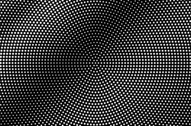 Siyah arka planda beyaz noktalar. Mikro yarım ton vektör dokusu. Vintage etkisi için pürüzsüz nokta gradyanı. Monokrom yarım ton kaplama. Yüzeyde delik var. Pop sanat tarzı nokta desen kartı