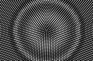Siyah arka planda beyaz noktalar. Kabataslak yarım ton vektör dokusu. Vintage etkisi için yuvarlak nokta gradyanı. Monokrom yarım ton kaplama. Yüzeyde delik var. Pop sanat tarzı nokta desen kartı