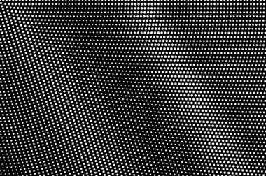 Siyah arka planda beyaz noktalar. Radyal yarım ton vektör dokusu. Vintage etkisi için çapraz nokta gradyanı. Monokrom yarım ton kaplama. Yüzeyde delik var. Pop sanat tarzı nokta desen kartı