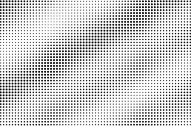 Beyaz yarım ton vektör dokusunda siyah. Sert delinmiş yüzey. Klasik efekt için düzenli nokta gradyanı. Dijital pop sanat geçmişi. Monokrom yarım ton kaplama. Siyah mürekkep nokta desen kartı