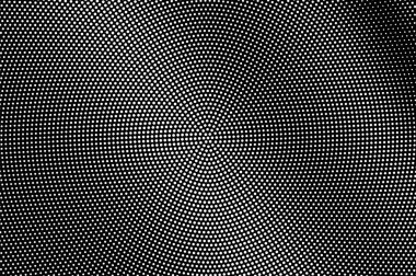 Siyah arka planda beyaz noktalar. Merkezli yarım ton vektör dokusu. Dairesel nokta gradyanı. Klasik efekt için tek renk yarım ton örtüsü. Yüzeyde delik var. Pop sanat tarzı nokta desen kartı